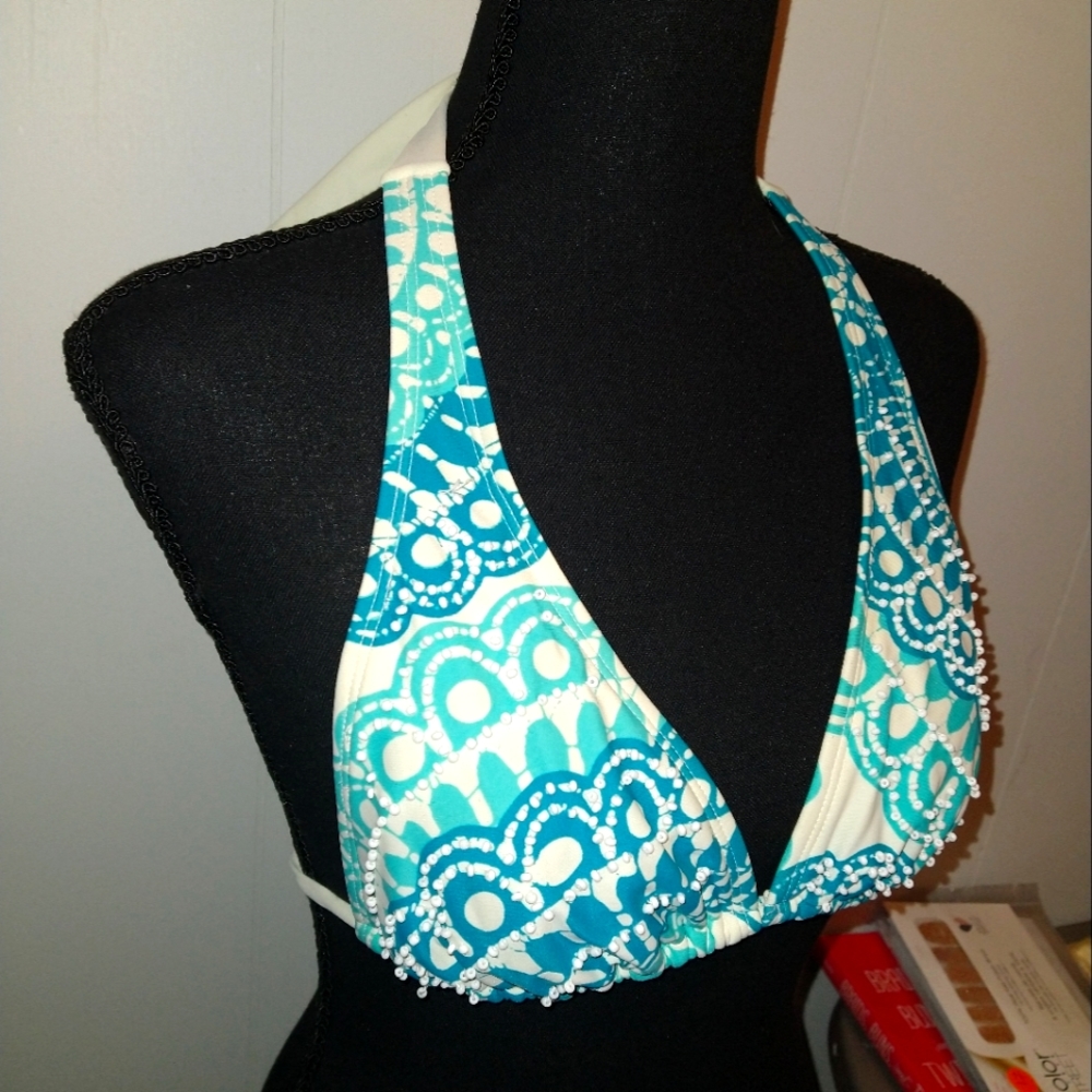 Blue and white with white beads accent